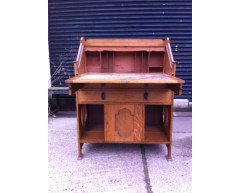 J S Henry. An Arts and Crafts oak bureau with elongated brass handles - Thumbnail 3
