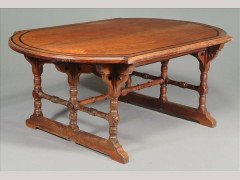 Charles Bevan for Marsh Jones and Cribb. A walnut and ebony line inlaid large centre table - Thumbnail 1