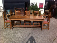 John Ednie. A rare Glasgow School oak refectory table for the Printing Works in Darnley St Glasgow - Thumbnail 1