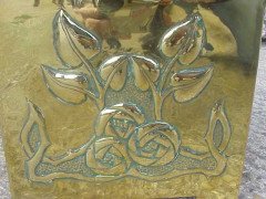 Margaret Gilmour. A planter with flaring top and hand formed Stylised Glasgow rose repousse. - Thumbnail 2