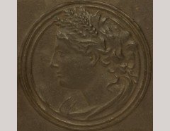E W Godwin (attributed). An oak hanging bookcase, with portrait medallion roundels in moulded vulcanite - Thumbnail 3