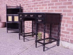 Collinson and Lock. An eight leg ebonised desk with a Makassar Ebony top. - Thumbnail 4
