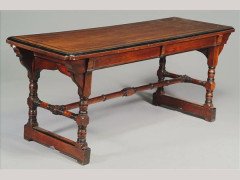 Charles Bevan for Marsh Jones and Cribb. A walnut and ebony line inlaid desk/library table - Thumbnail 1