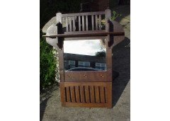 Leonard Wyburd for Liberty and Co. A rare Liberty and Co Arts and Crafts oak wall mirror/paper rack - Thumbnail 1