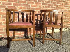 Gordon Russell. A set of six Cotswold School Arts and Crafts sculptured oak tub chairs - Thumbnail 1