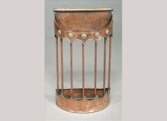An Arts and Crafts hammered copper semi circular stickstand - Thumbnail 1