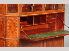 George Jack for Morris and Co. A figured mahogany, chequer and line inlaid secretaire bookcase - Thumbnail 2