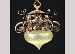 C R Ashbee (manner). An Arts and Crafts copper and glass ceiling light - Thumbnail 1