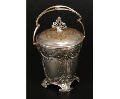 WMF. An Art Nouveau silvered metal biscuit box and cover - Thumbnail 1