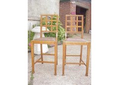 Heals of London. A good quality rare pair of Heals and Co oak lattice back music/breakfast bar stools - Thumbnail 1