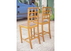Heals of London. A good quality rare pair of Heals and Co oak lattice back music/breakfast bar stools - Thumbnail 3