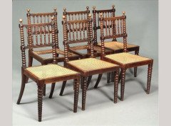 E W Godwin (attributed). A set of six simulated rosewood and caned dining chairs - Thumbnail 1