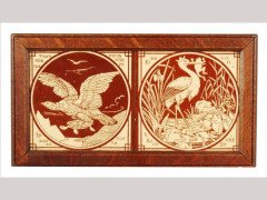 Mintons. A Pair of 6 Inch Brown Printed Tiles with Birds