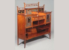 E W Godwin. A rare Anglo-Japanese walnut and lacquer 'Pagoda' side cabinet - Thumbnail 1