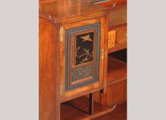 E W Godwin. A rare Anglo-Japanese walnut and lacquer 'Pagoda' side cabinet - Thumbnail 2