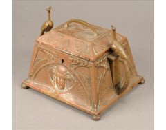 WMF. A German Jugendstil embossed copper plated casket with twin peacock handle - Thumbnail 1