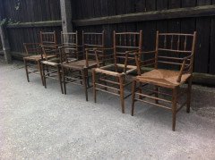 William Morris. A run of beech and oak Sussex chairs - Thumbnail 2