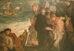 Frank Brangwyn – Pencil Signed Colour Lithograph Study of Sailors Aboard Ship