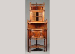 Bruce Talbert for Gillows. A fine oak and glazed standing corner cabinet - Thumbnail 1