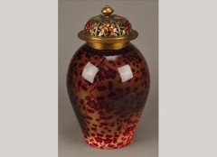 Bernard Moore. A high-fired ruby ovoid jar in a prunus design - Thumbnail 1