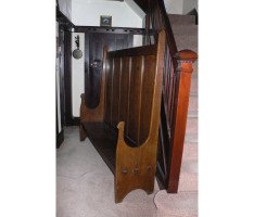 Edgar Wood. A stunning and pure Arts and Crafts oak settle - Thumbnail 1