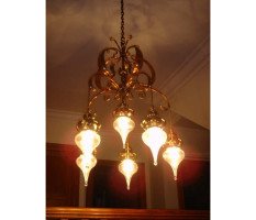 WAS Benson. A fantastic Arts and Crafts copper chandelier - Thumbnail 1