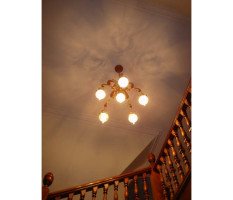 WAS Benson. A fantastic Arts and Crafts copper chandelier - Thumbnail 3