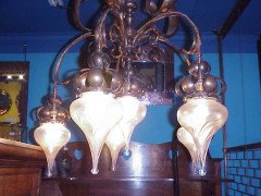 WAS Benson. A fantastic Arts and Crafts copper chandelier - Thumbnail 5