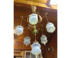 WAS Benson. An outstanding and extremely rare Arts and Crafts copper and brass chandelier - Thumbnail 1