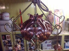 WAS Benson. An outstanding and extremely rare Arts and Crafts copper and brass chandelier - Thumbnail 5