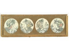 A set of four French Art Nouveau woven silk roundels - Thumbnail 1