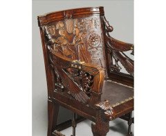 An early Egyptian Revival King Tut carved walnut elbow chair - Thumbnail 2