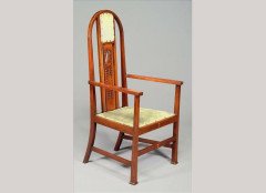 Liberty and Co. An Arts and Crafts mahogany and inlaid armchair - Thumbnail 1