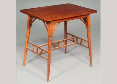 E W Godwin (attributed), possibly for Liberty and Co. A mahogany oblong table with splay ring-turned supports - Thumbnail 1