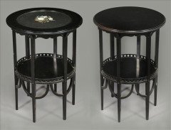 Morris and Co (attributed). Two similar Aesthetic Movement ebonised circular wine tables - Thumbnail 1