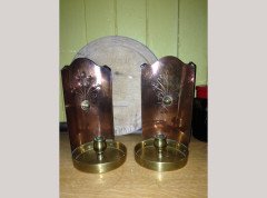 WAS Benson. A near pair of brass and copper night candle holder - Thumbnail 1