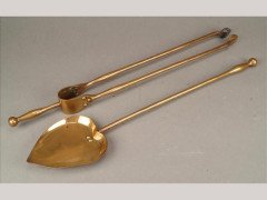 C F A Voysey for Thomas Elsley. A brass fireplace tongs and shovel - Thumbnail 1
