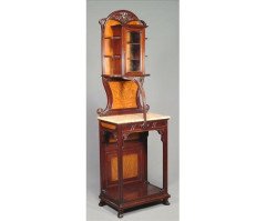 Louis Majorelle. An Art Nouveau carved walnut, inlaid and glazed salon cabinet - Thumbnail 1