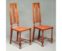 George Walton. A pair of oak and inlaid side chairs - Thumbnail 1
