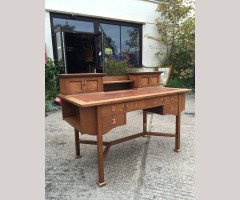 G M Ellwood for J S Henry. An Arts Crafts oak desk inlaid with stylised floral panels - Thumbnail 3