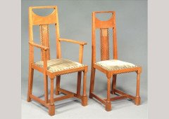 G M Ellwood for J S Henry. An oak and inlaid elbow chair and side chair - Thumbnail 1