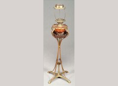 WAS Benson. A brass and copper standard oil lamp - Thumbnail 1