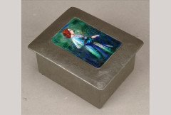 Liberty and Co. A rare pewter and enamel rectangular cigarette box - Thumbnail 1