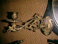 An Aesthetic Movement Ebonised and Gilt mirror with sconces - Thumbnail 4