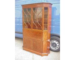 George Jack for Morris and Co. A figured mahogany, chequer and line inlaid secretaire bookcase - Thumbnail 3