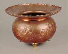 Dr Christopher Dresser for Benham and Froud. An Arts and Crafts copper cauldron shape jardiniere - Thumbnail 1