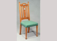 J S Henry (possibly). A set of six Arts and Crafts oak and inlaid dining chairs - Thumbnail 2