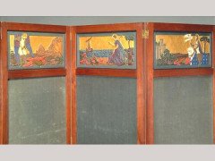 Morris and Co (possibly). An important Arts and Crafts bas-relief carved and polychrome painted walnut three-fold screen - Thumbnail 2