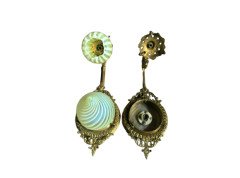 Pair of Arts and Crafts brass wall lamps with vaseline glass shades