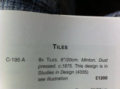 Dr Christopher Dresser. a Rare Set of 22 X Large Minton Blue Enamel Tiles - Thumbnail 8